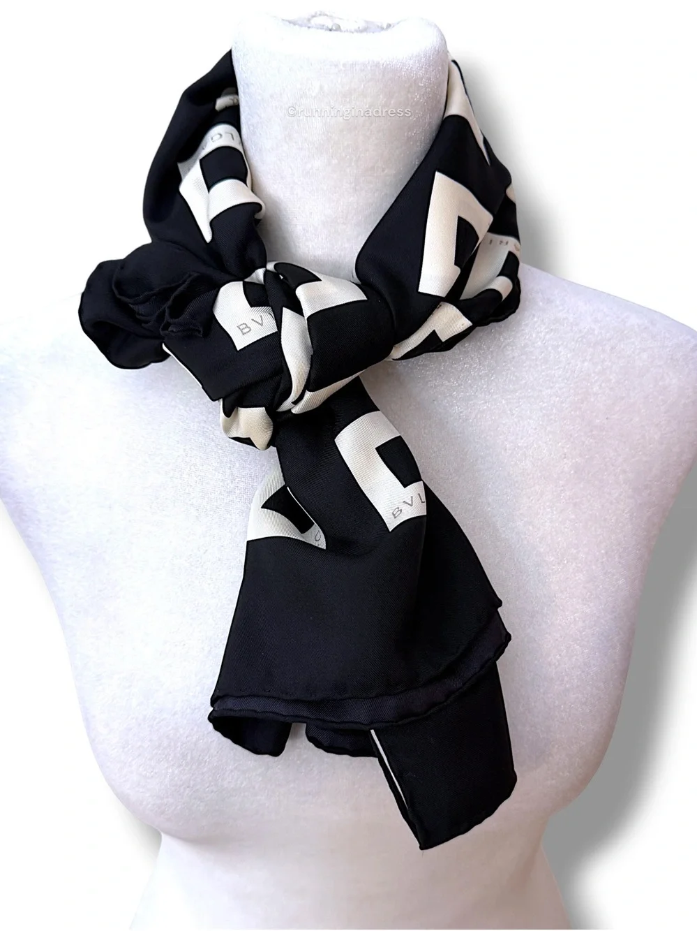 BVLGARI Vintage Quadrato Silk Scarf Black Cream Copper Geometric Square 90cm